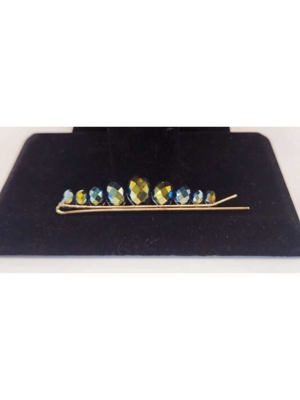 Handmade Beaded Hairpin – Glass Aurora Borealis Beads –